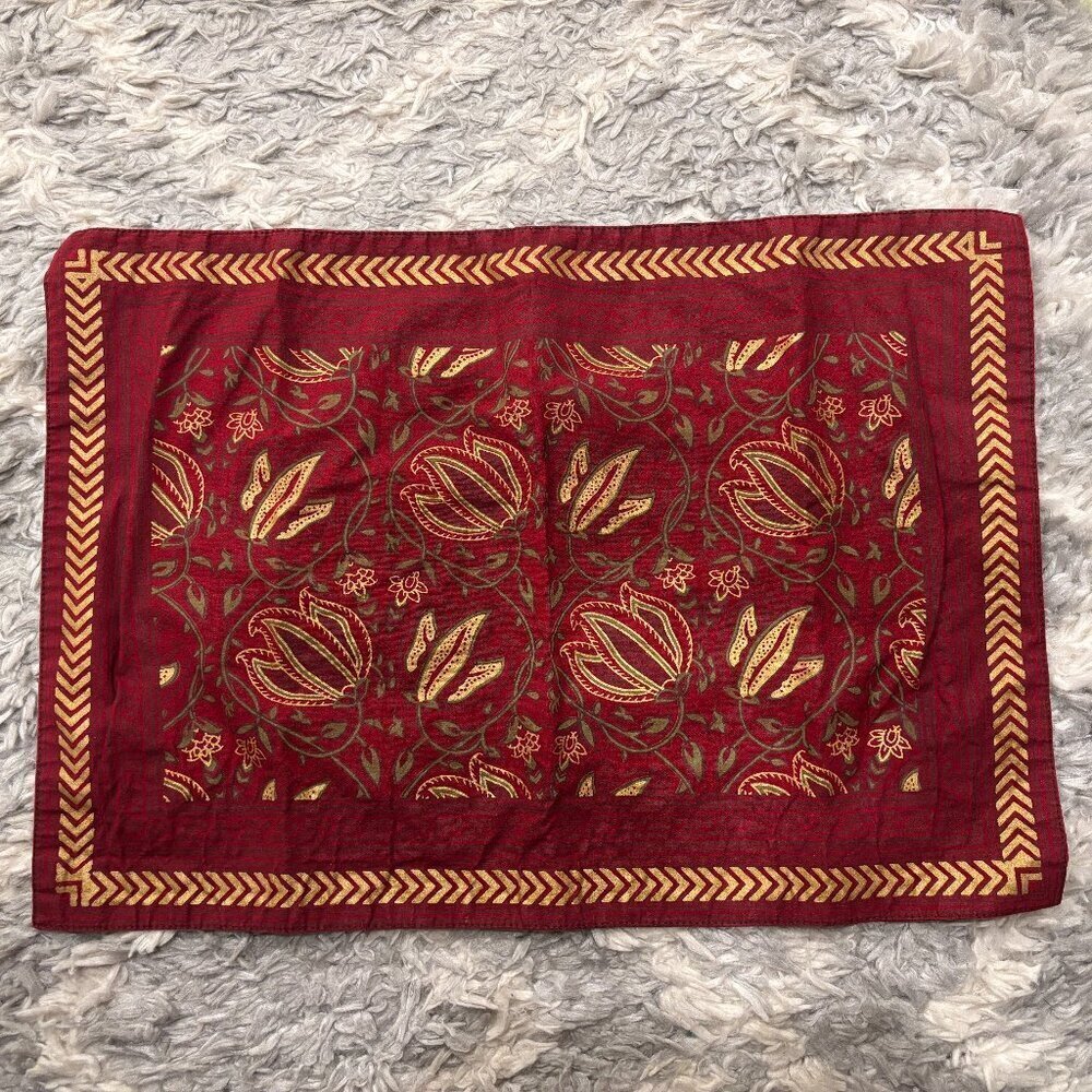 Organic Cotton Placemats – Deep Red with Gold Chevron Border & Artisan Set of 6